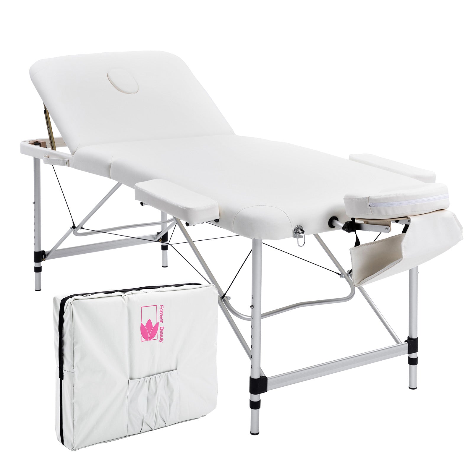 Adjustable Aluminium Massage Table Bed 3 Fold 75cm White