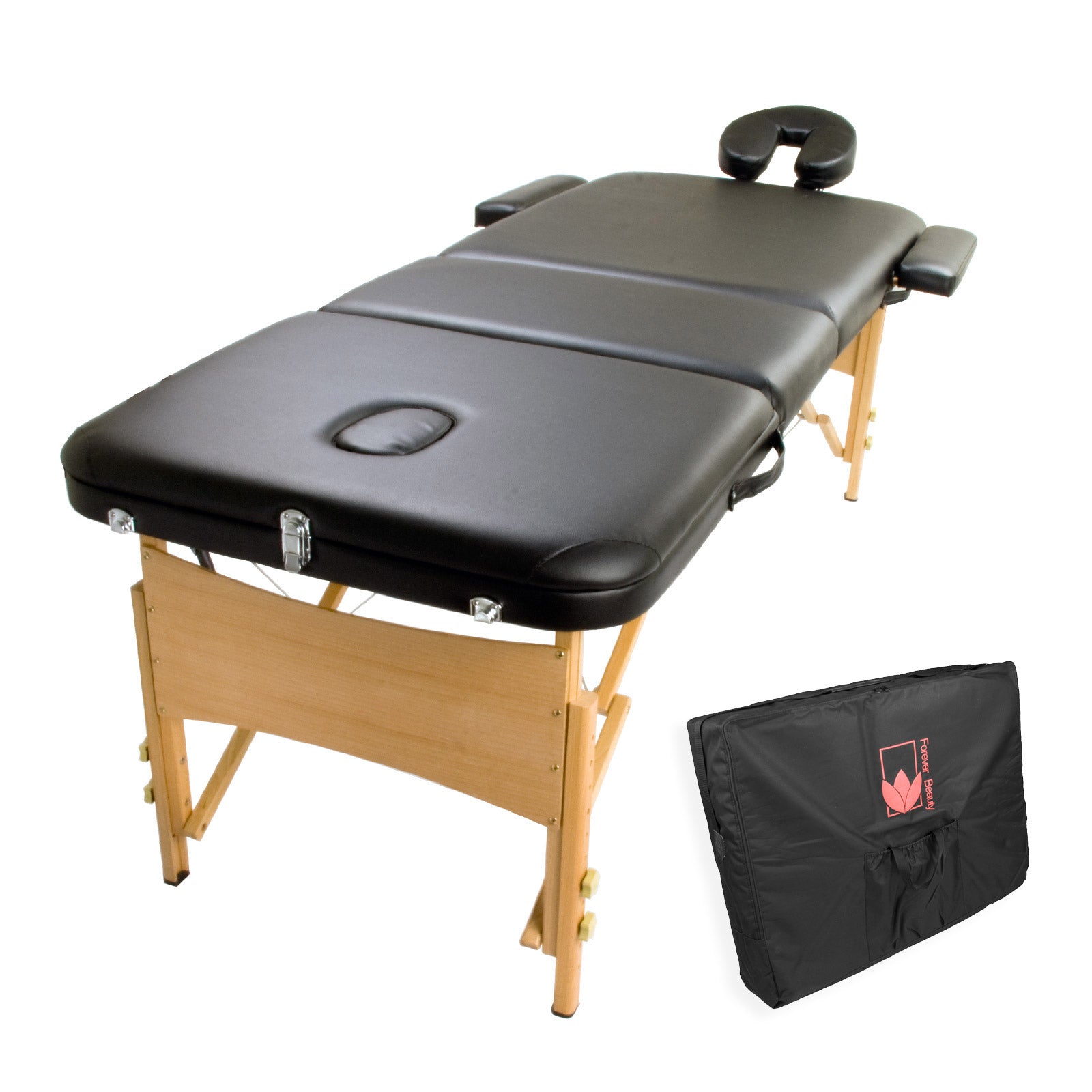 High Density Foam Wooden Massage Table 70cm 3 Fold Black