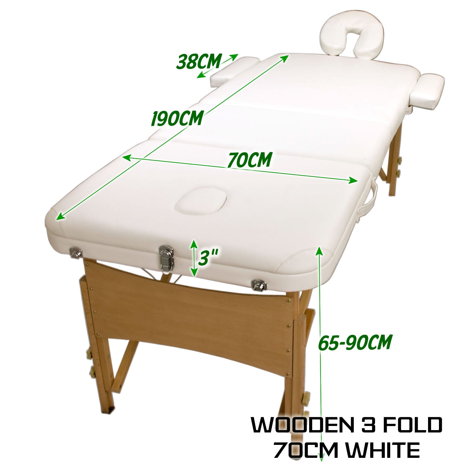 Wide 3-Fold Wooden Portable Massage Table Bed, Adjustable Height - Forever Beauty