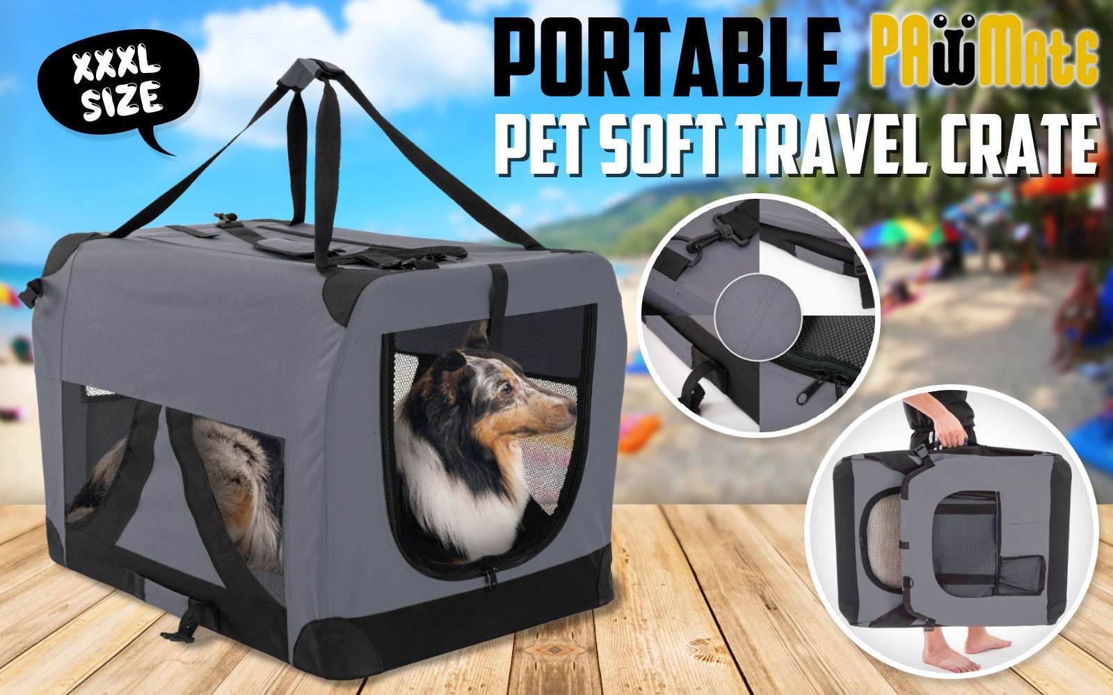 XXL Grey Portable Soft Dog Carrier with Mesh Windows