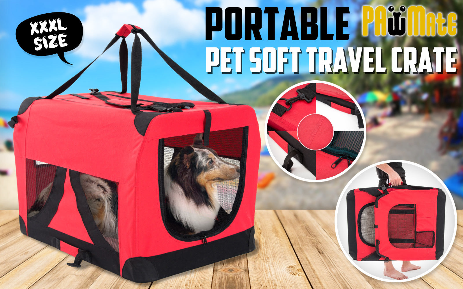 Extra Large Foldable Soft Dog Crate, Mesh Windows – Paw Mate