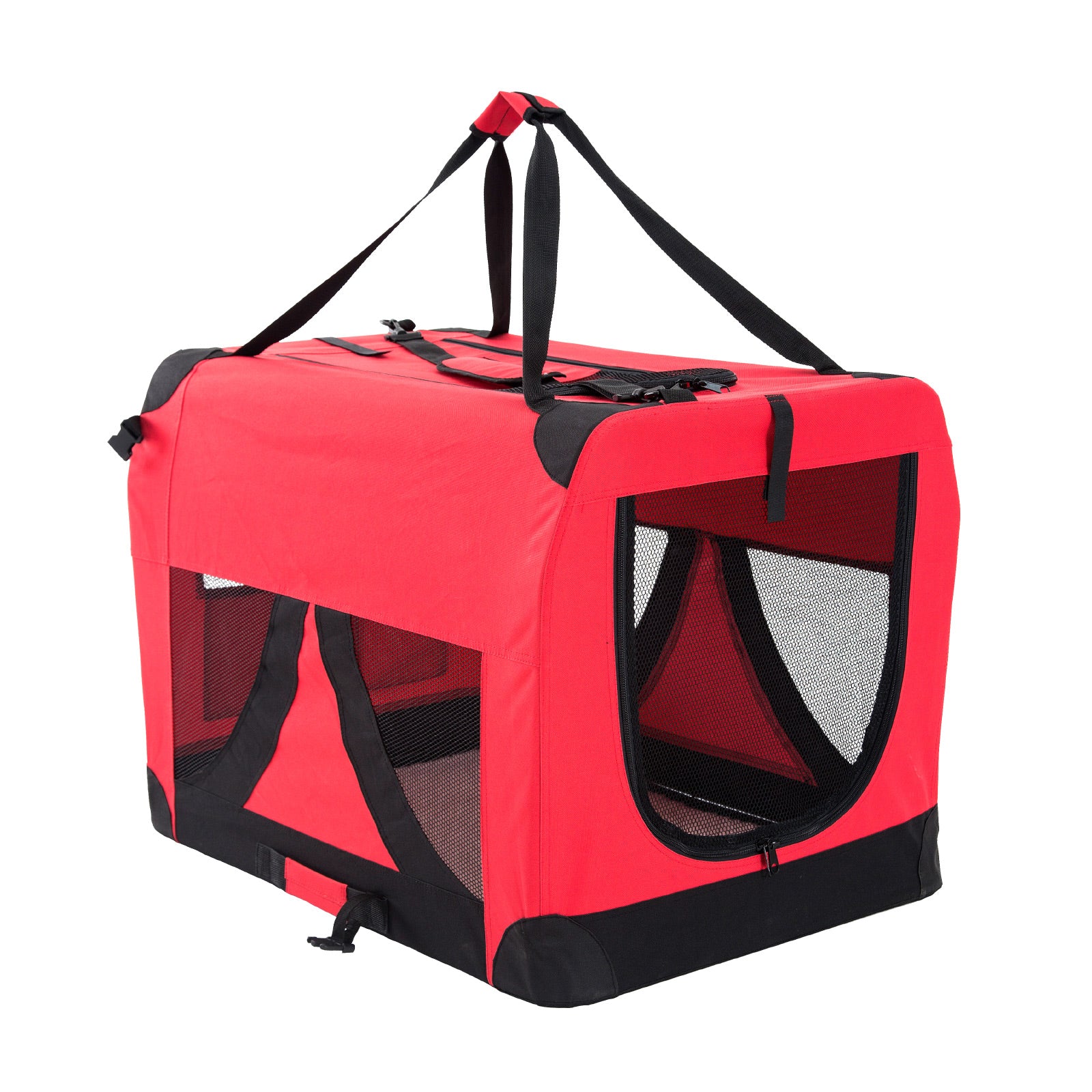 Foldable Soft Dog Crate with Mesh Windows, Pockets, Red - Paw Mate