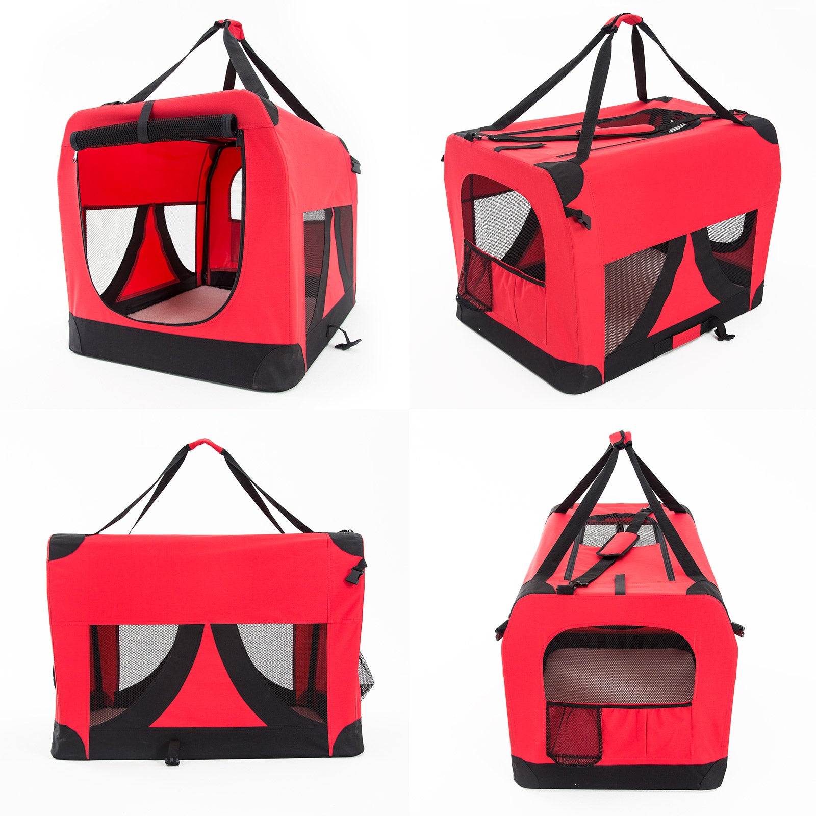 Foldable Soft Dog Crate with Mesh Windows, Pockets, Red - Paw Mate