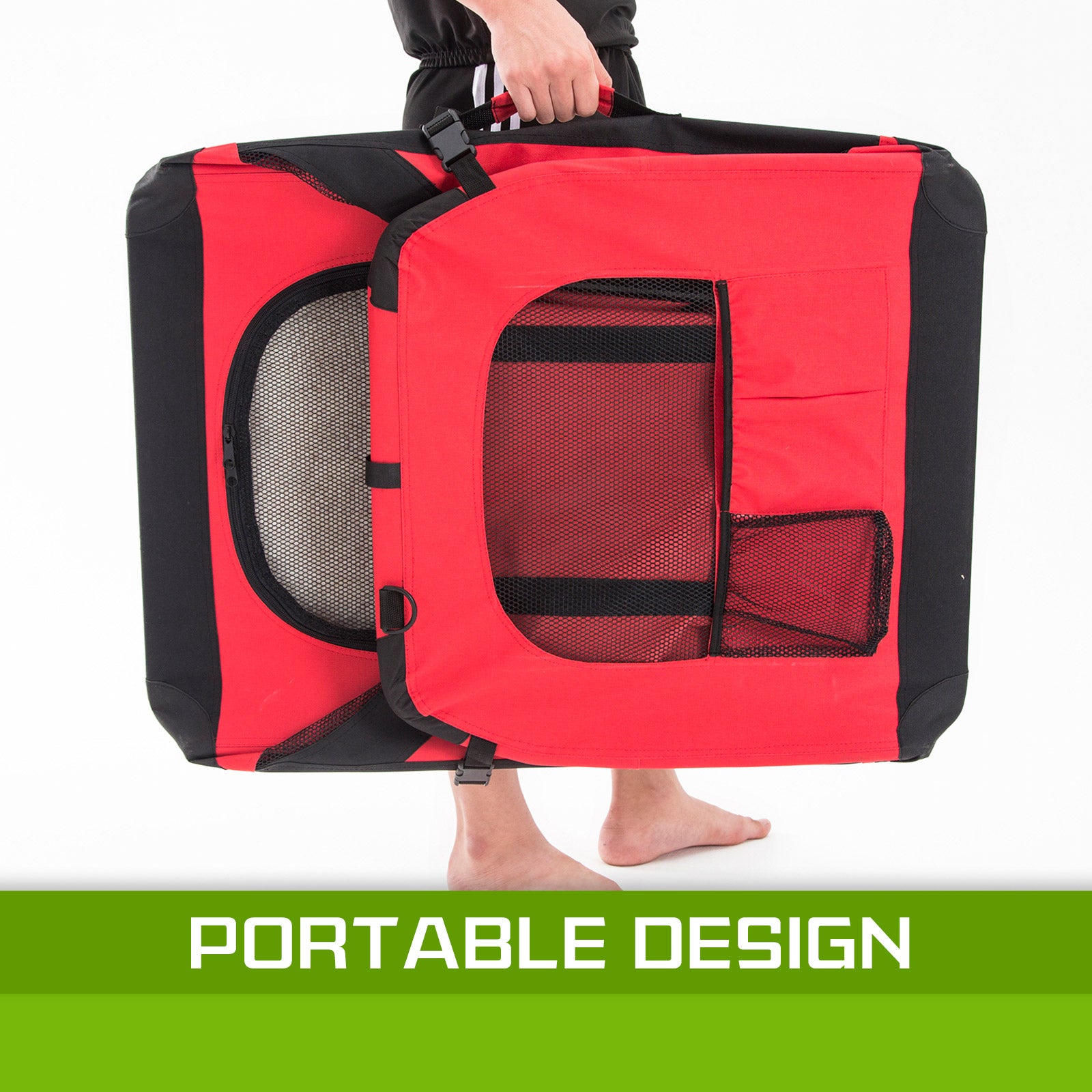 Foldable Soft Dog Crate with Mesh Windows, Pockets, Red - Paw Mate