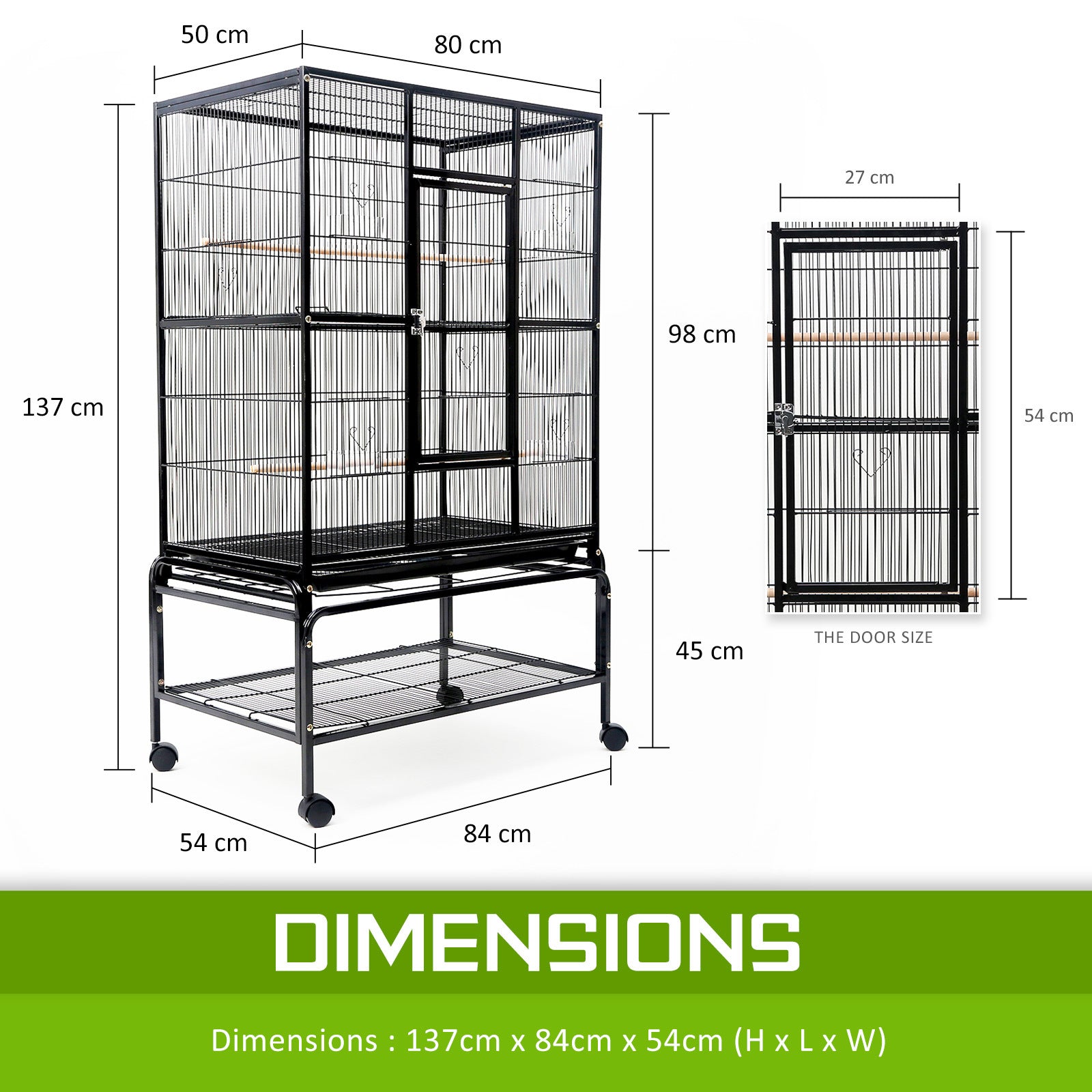 Heavy-Duty Wrought Iron Parrot Aviary Bird Cage with Wheels - Paw Mate