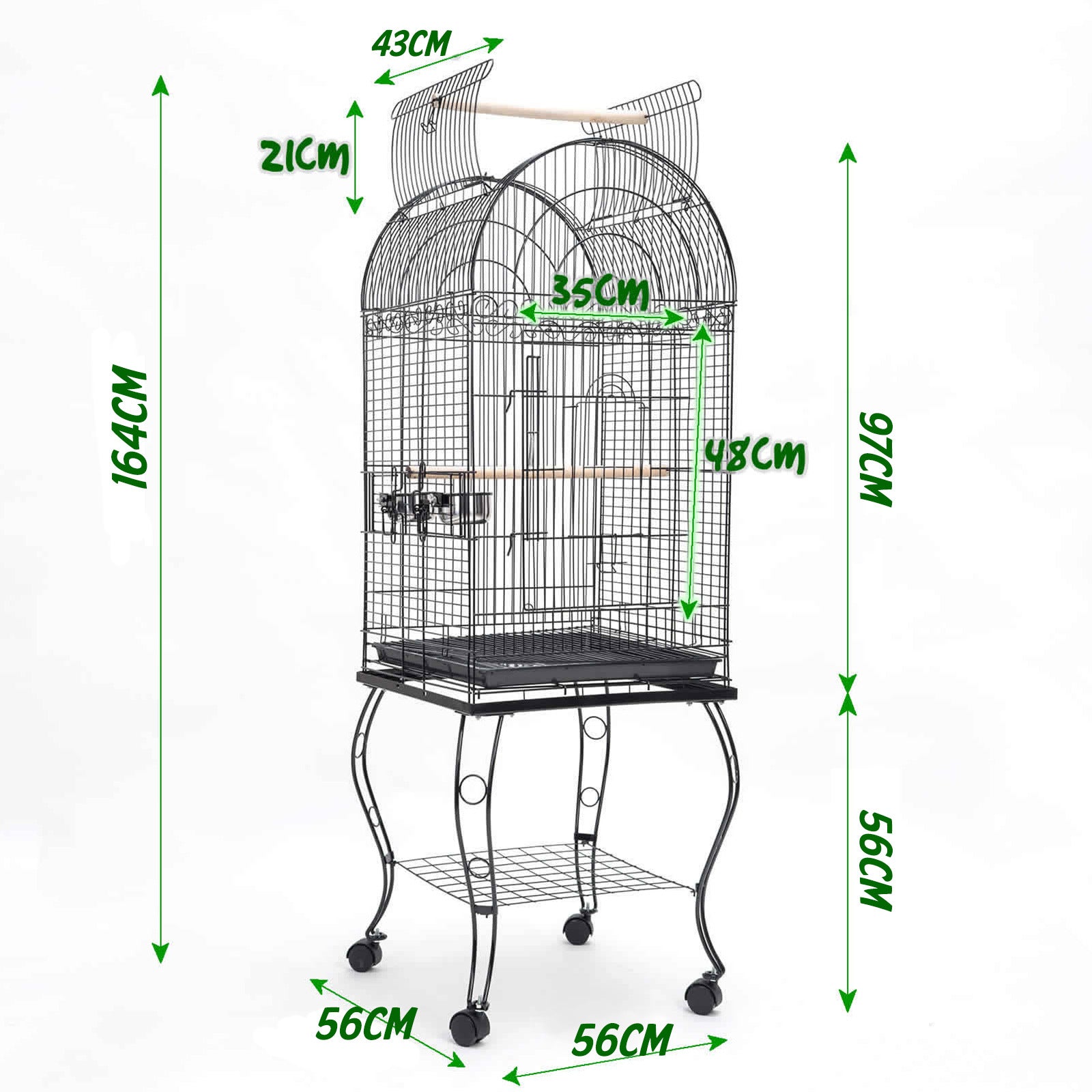 Durable Wrought Iron Bird Cage 164cm with Wheels Paw Mate