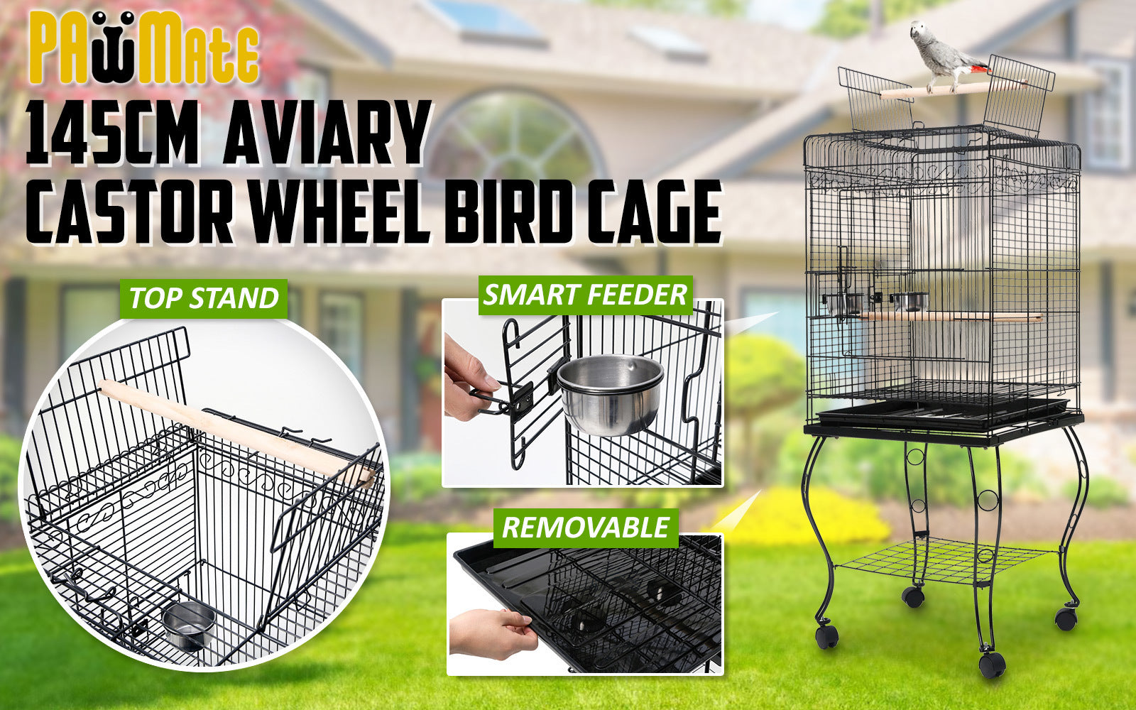 Heavy Duty Bird Cage with Wheels & Open Top 145cm - Paw Mate