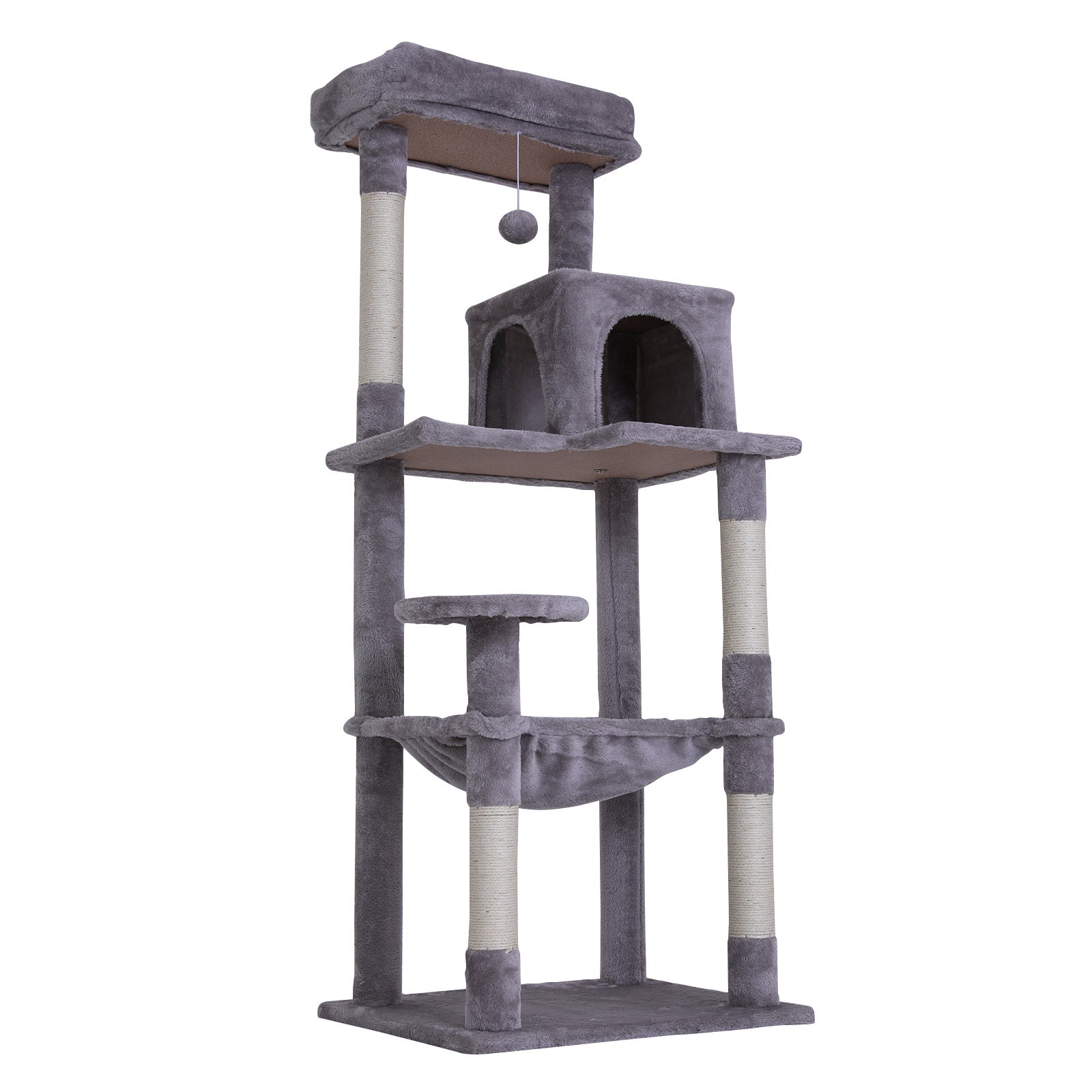 Multi-Level Cat Tree 143cm, Sisal Scratcher, Condo, Hammock - Paw Mate