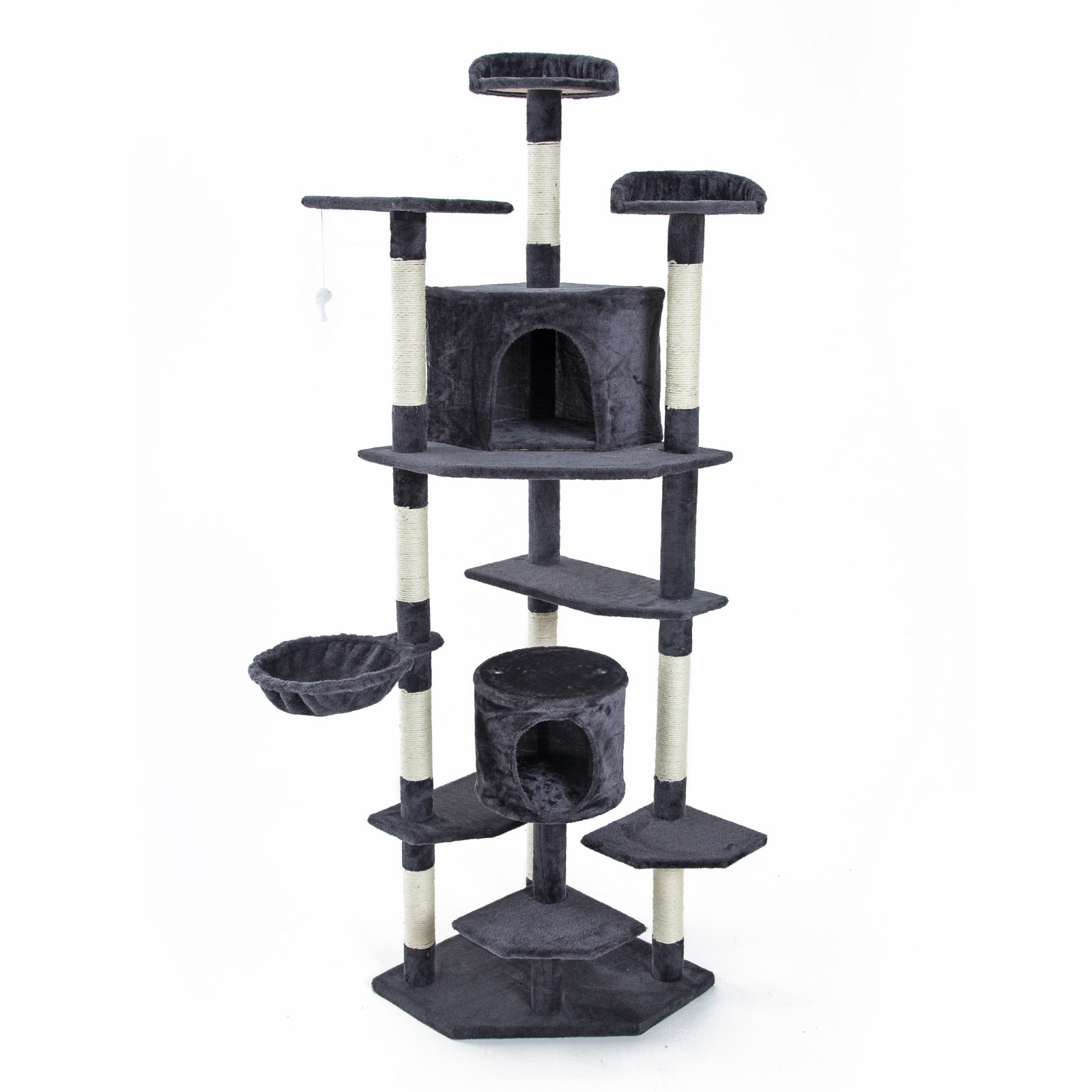 201cm Multi-Level Cat Tree Scratcher, Grey - Paw Mate