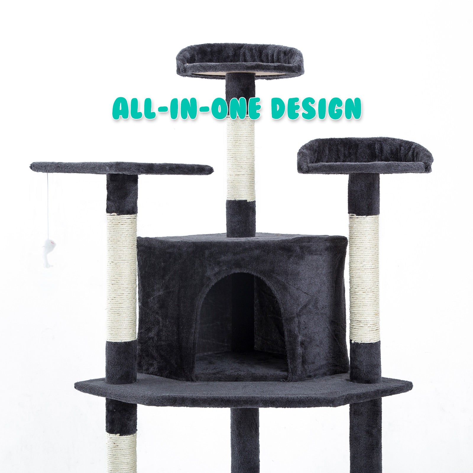 201cm Multi-Level Cat Tree Scratcher, Grey - Paw Mate