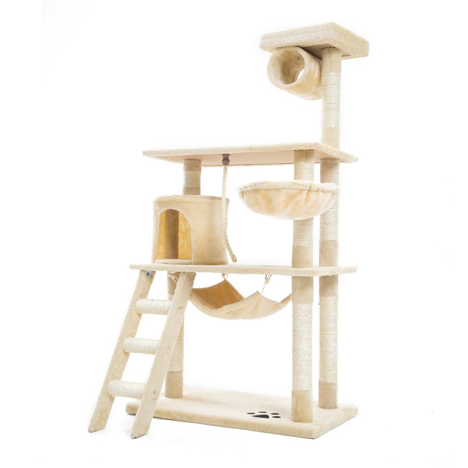 Multi-Level Cat Tree, 140cm, Plush Beige, Scratch Poles - Paw Mate