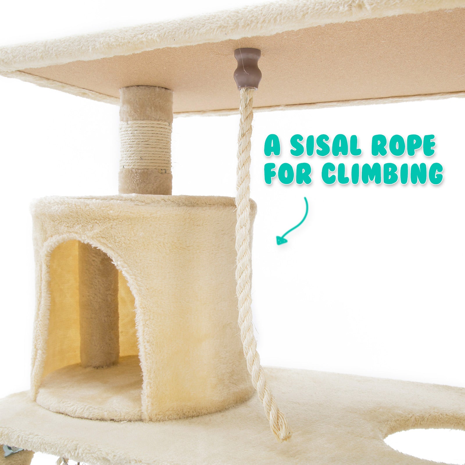 Multi-Level Cat Tree, 140cm, Plush Beige, Scratch Poles - Paw Mate