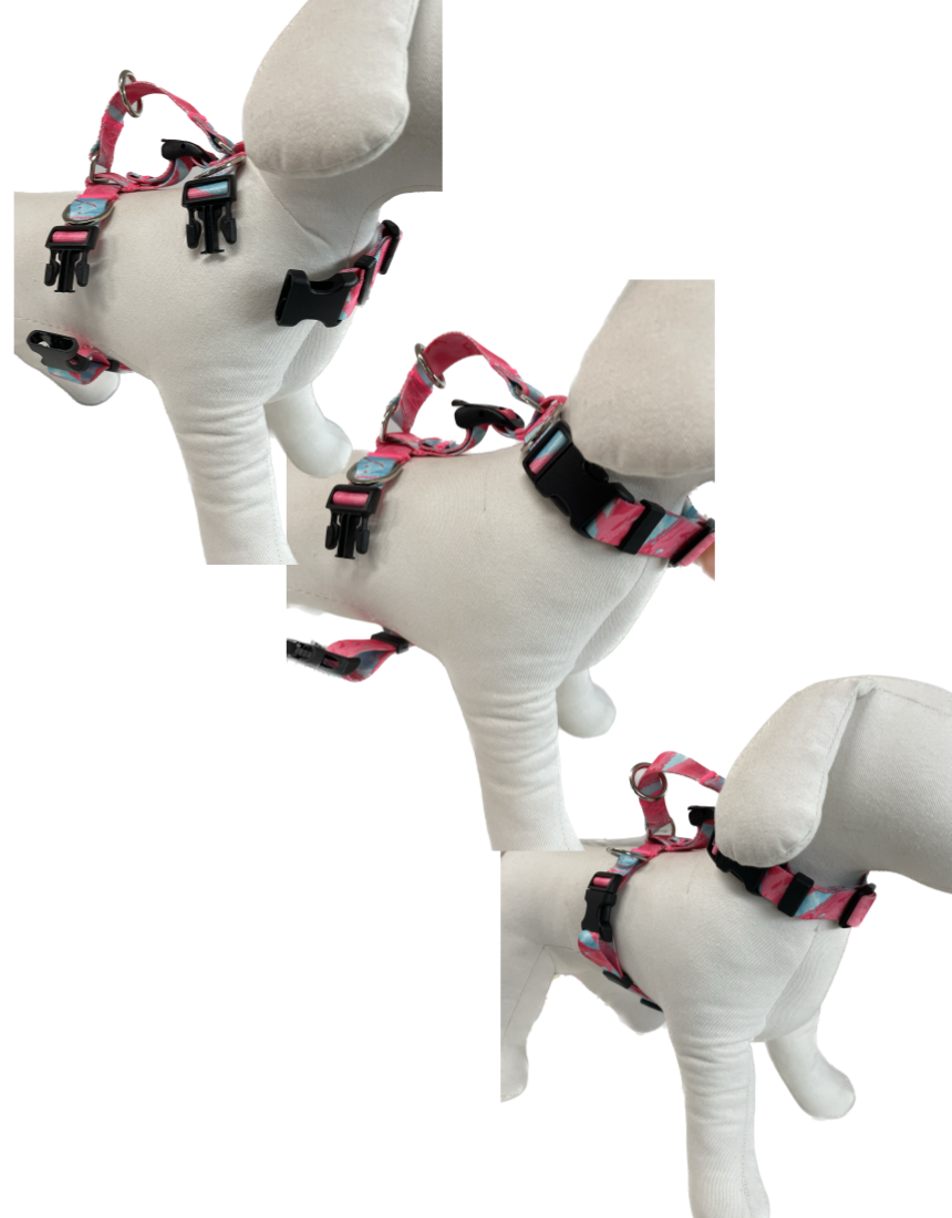 Double-Lined Dog Harness No Pull, Adjustable L, Marble Pink