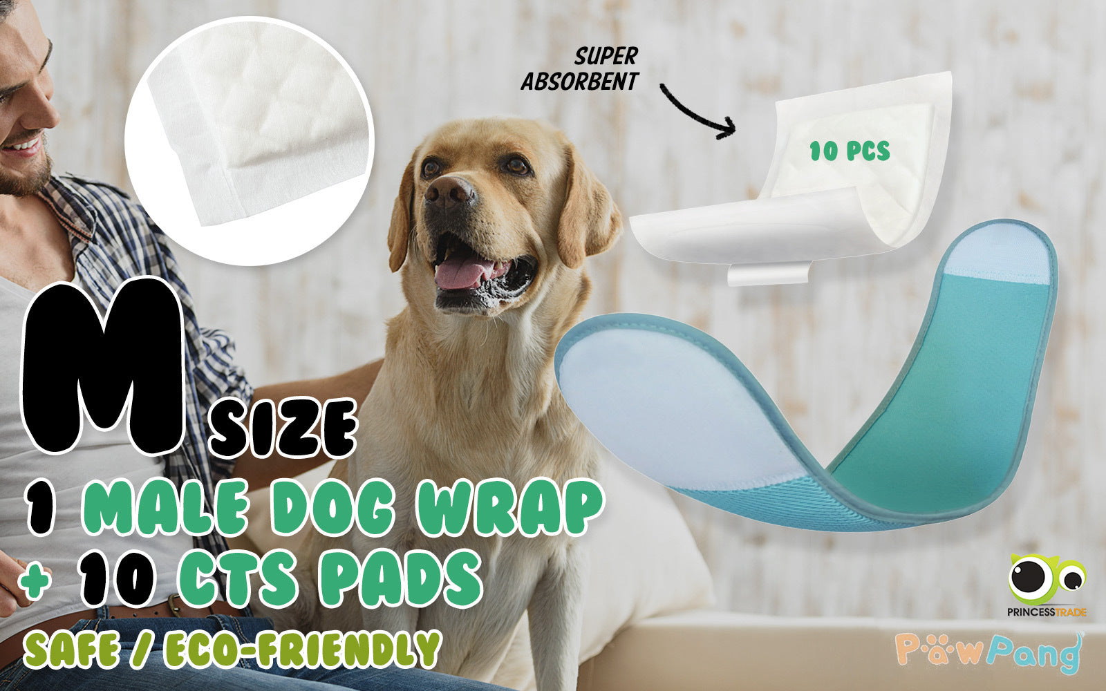 Waterproof Dog Wrap & Absorbent Pads 10X Set, Medium - PawPang