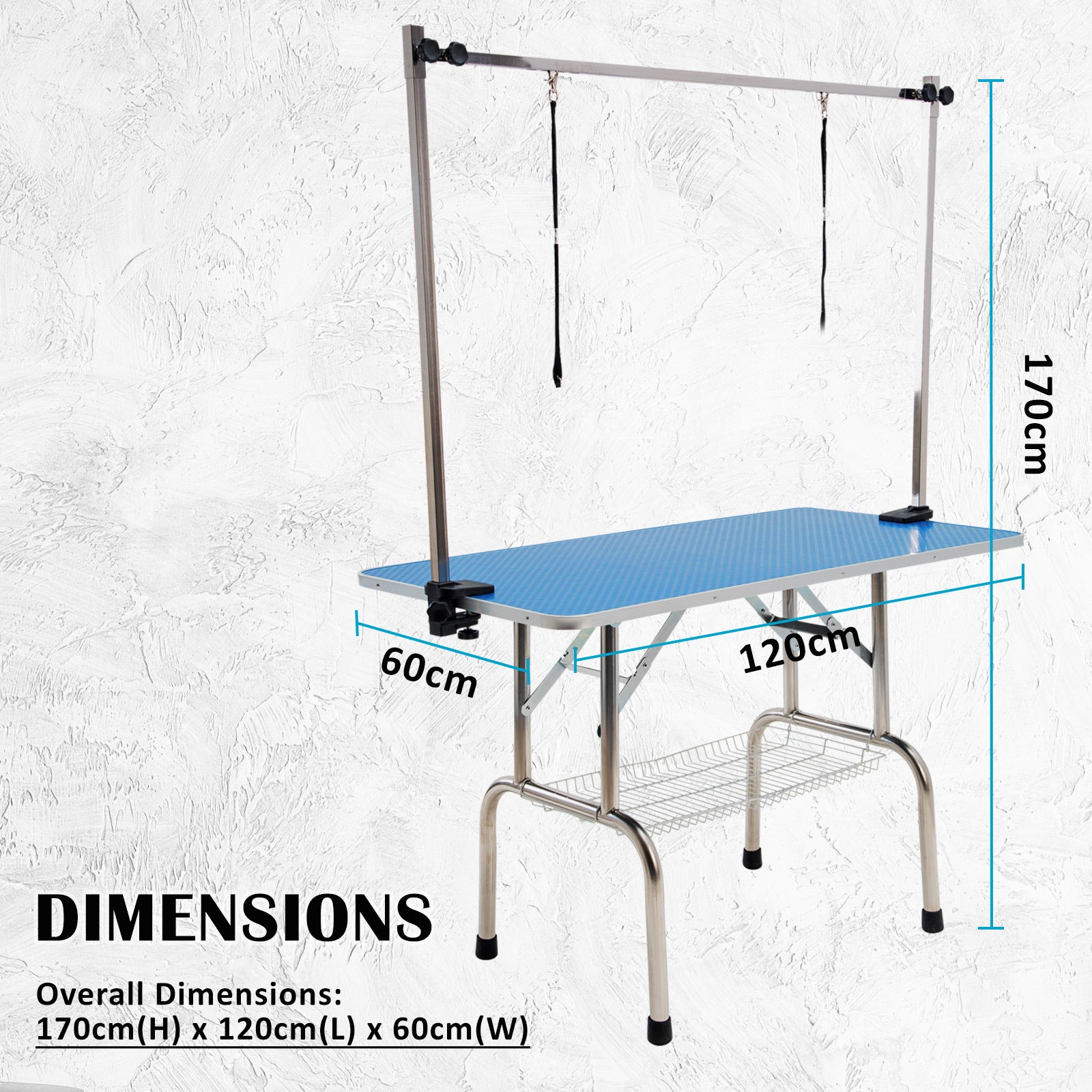 Adjustable Blue Pet Grooming Table, Non-Slip, Stainless Steel - Paw Mate