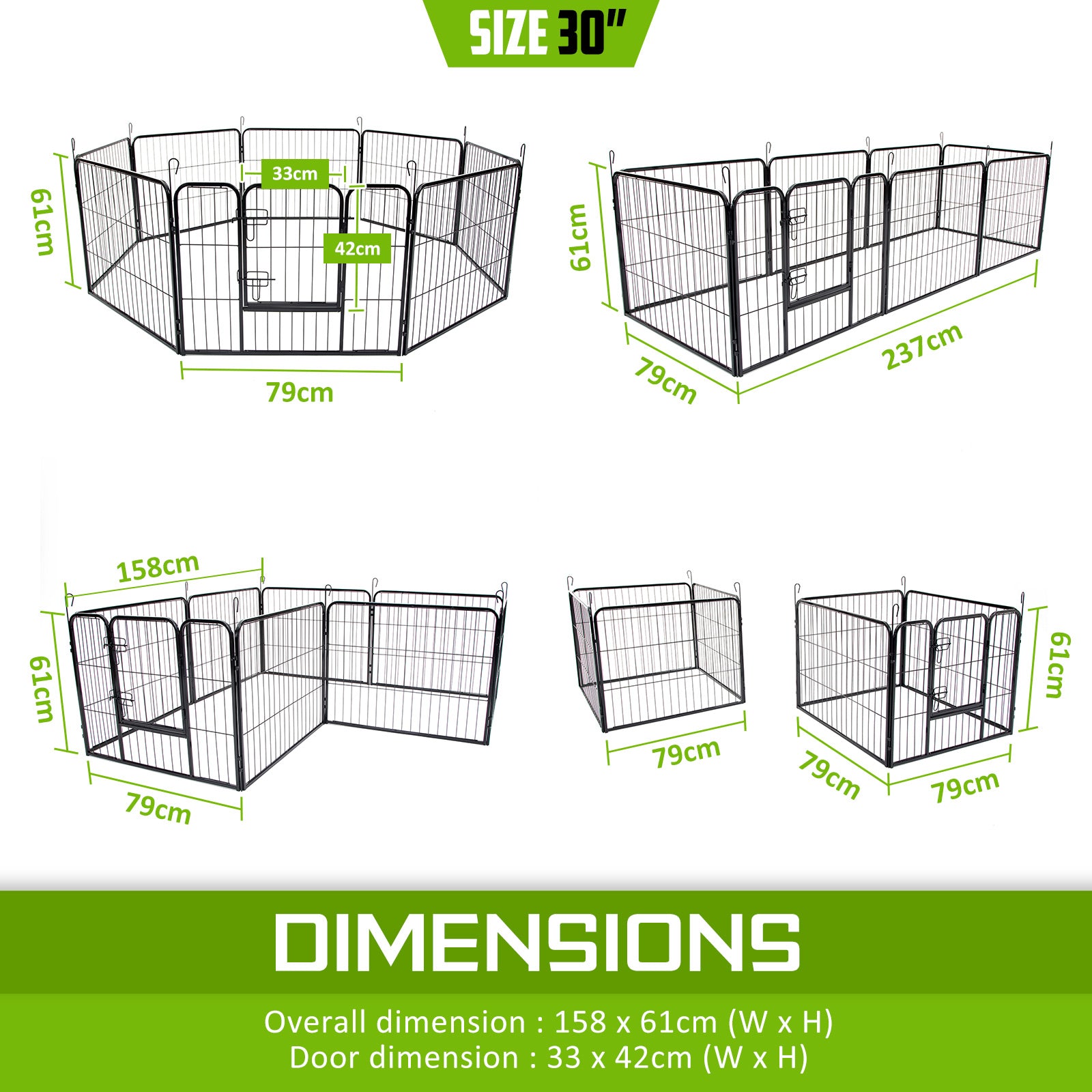 Heavy Duty 8 Panel Foldable Pet Playpen, 31in - Paw Mate