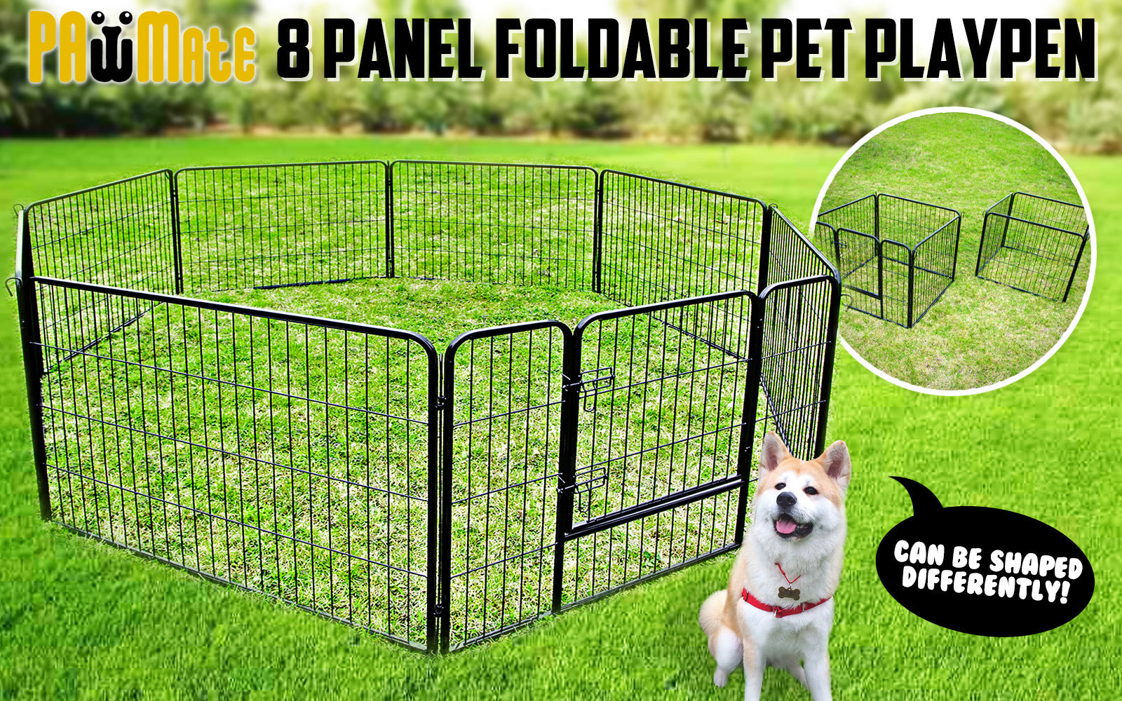 Heavy Duty Foldable Pet Playpen with Cover, Steel, 8 Panels - Paw Mate