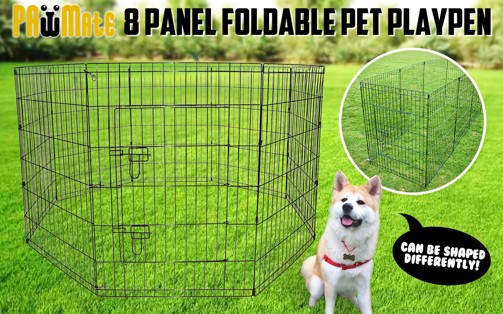 Foldable 8-Panel Dog Playpen, Weather-Resistant, Paw Mate