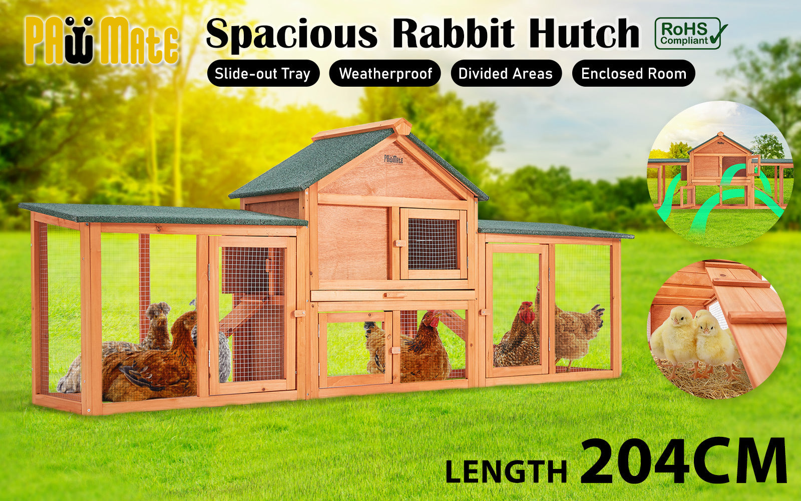 Large 2-Storey Rabbit Hutch Chicken Coop, Weatherproof, PawMate