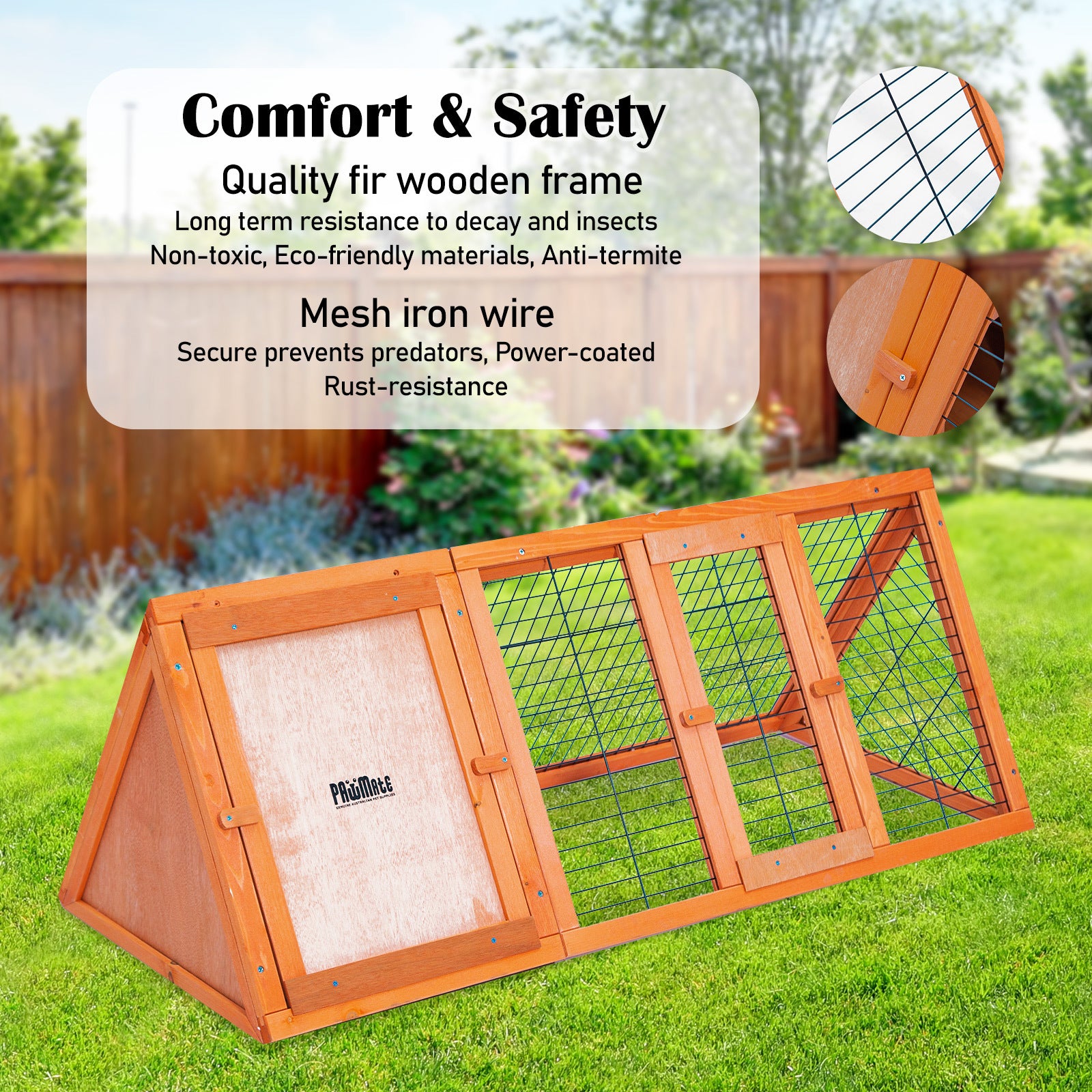 Non-toxic Fir Wood Rabbit Hutch Chicken Coop, Green Roof - Paw Mate