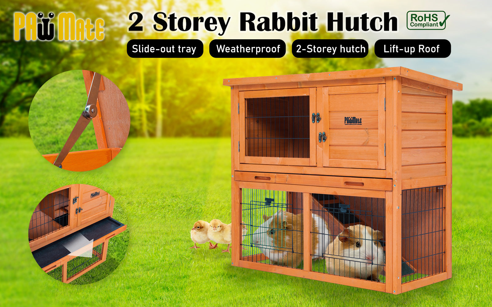 2 Storey Non-Toxic Rabbit Hutch Chicken Coop 92x45x82cm PawMate