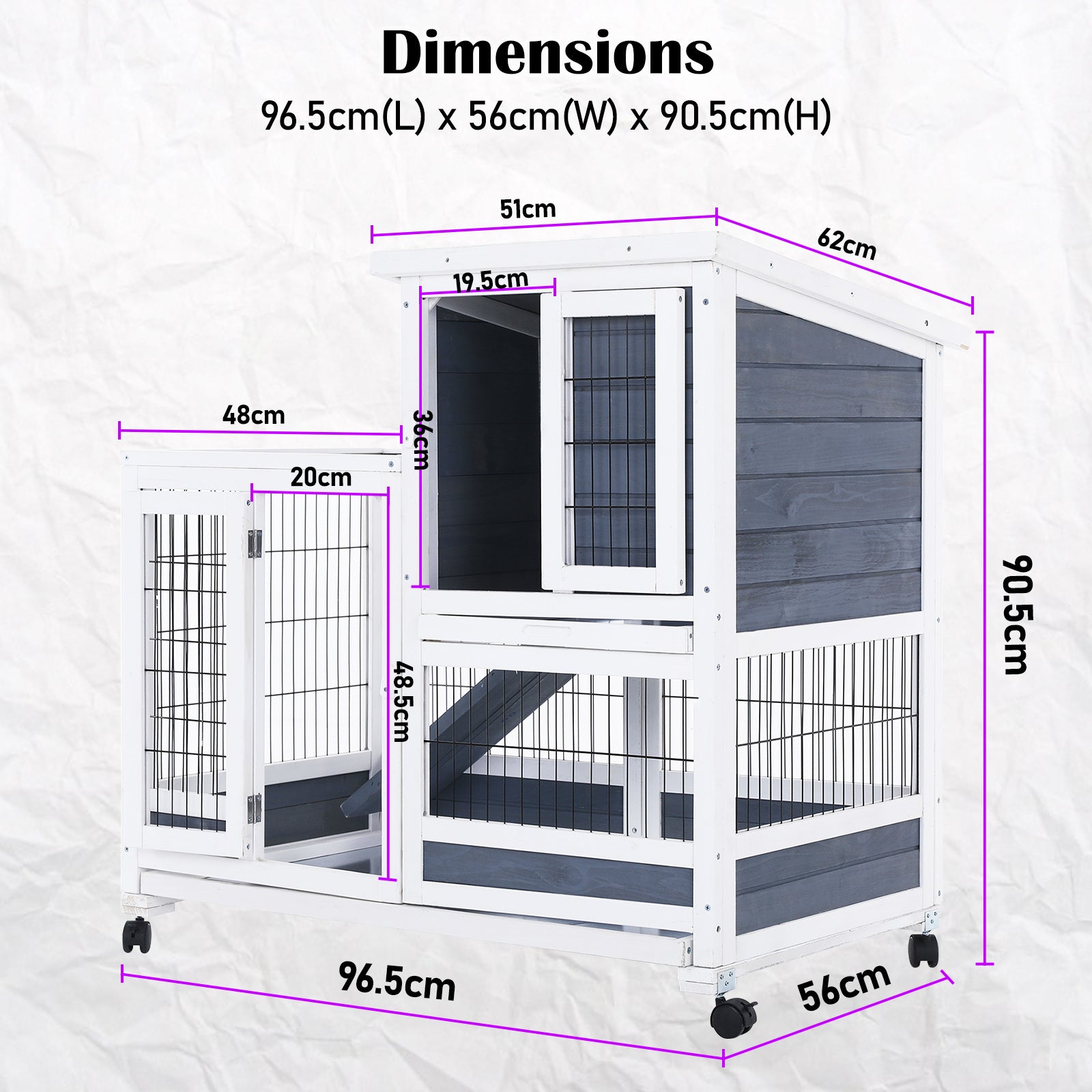 Durable 2-Storey Rabbit Hutch with Wheels, Ramp & PVC Roof, Paw Mate