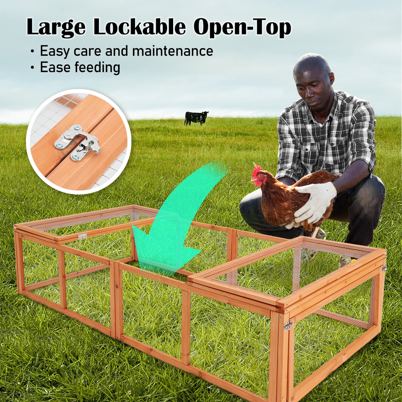 Non-Toxic Chicken Coop Rabbit Hutch Extension, 180x90x48cm, PawMate