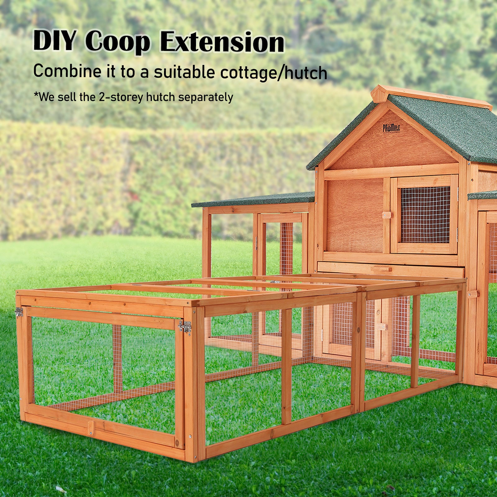 Non-Toxic Chicken Coop Rabbit Hutch Extension, 180x90x48cm, PawMate