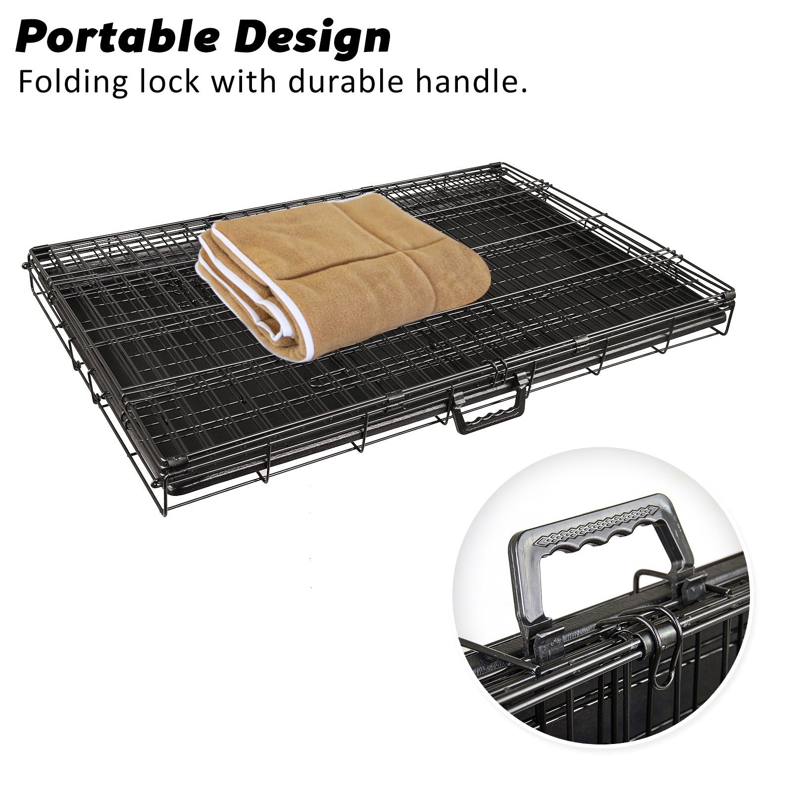 Durable Folding Dog Crate, Double Door, Tray + Mat - Paw Mate