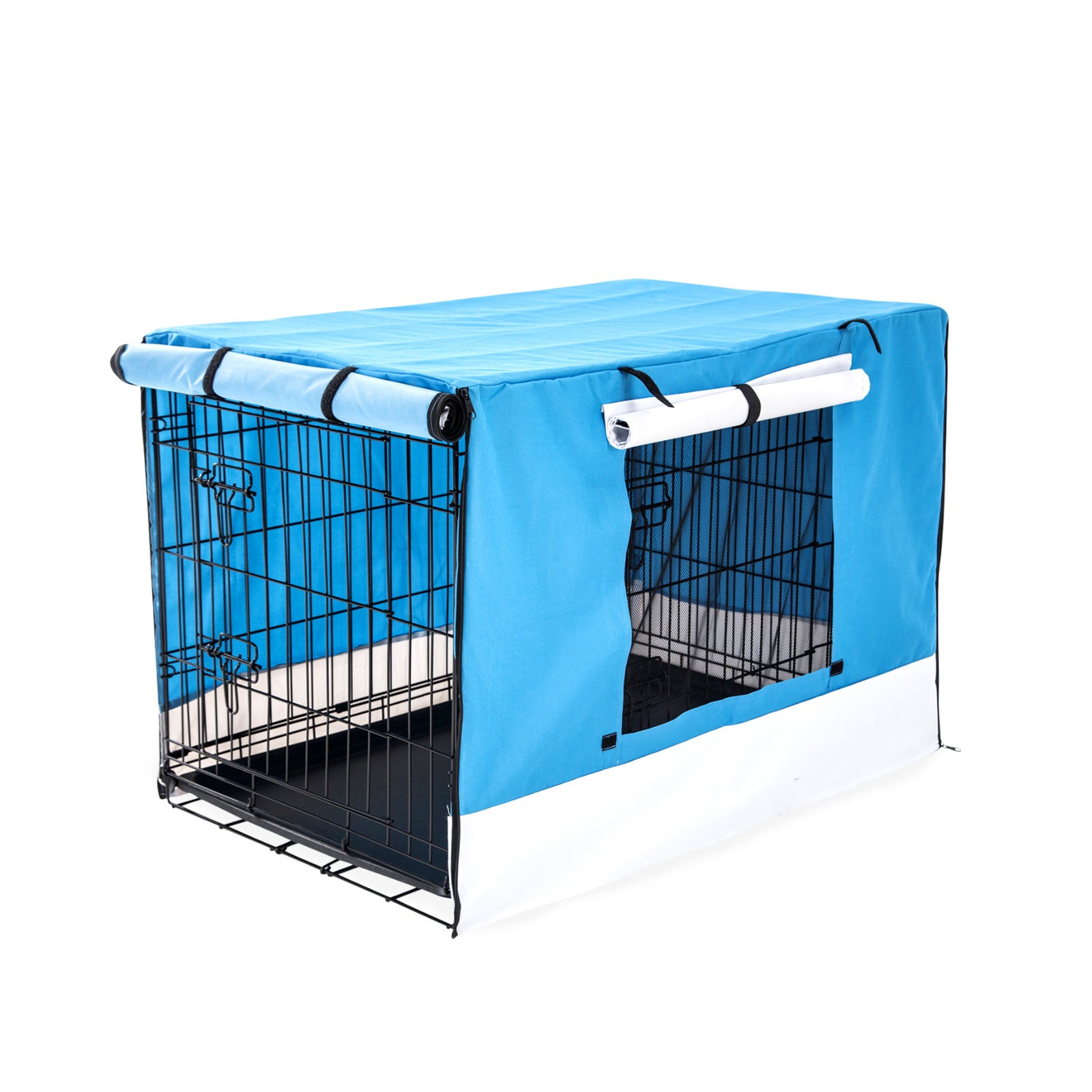 Foldable Wire Dog Cage with Tray, Cover & Double Doors 24in