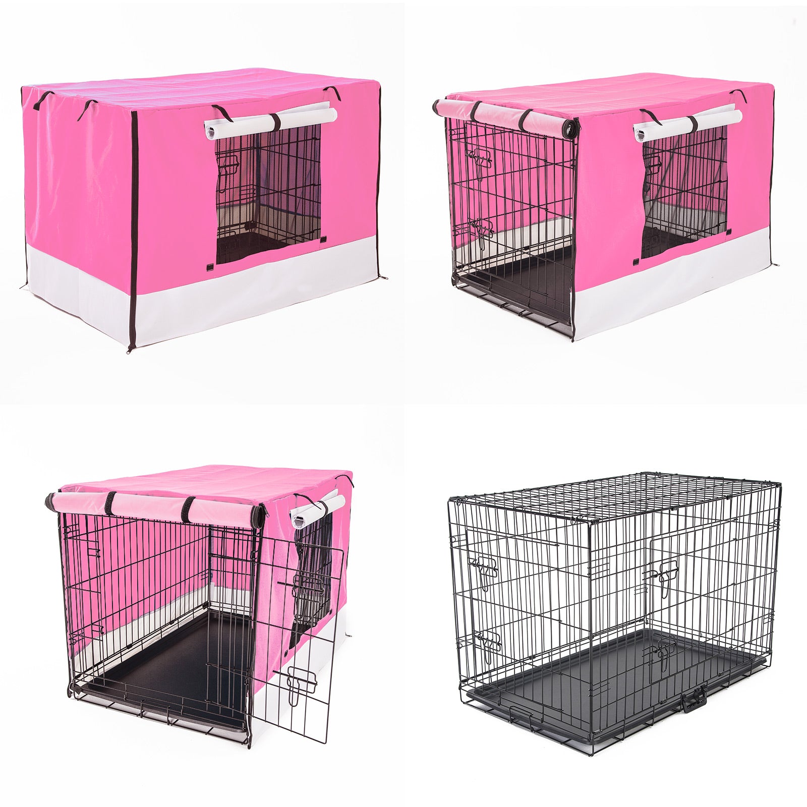 Durable Foldable Wire Dog Crate with Tray & Pink Cover 24in - Paw Mate