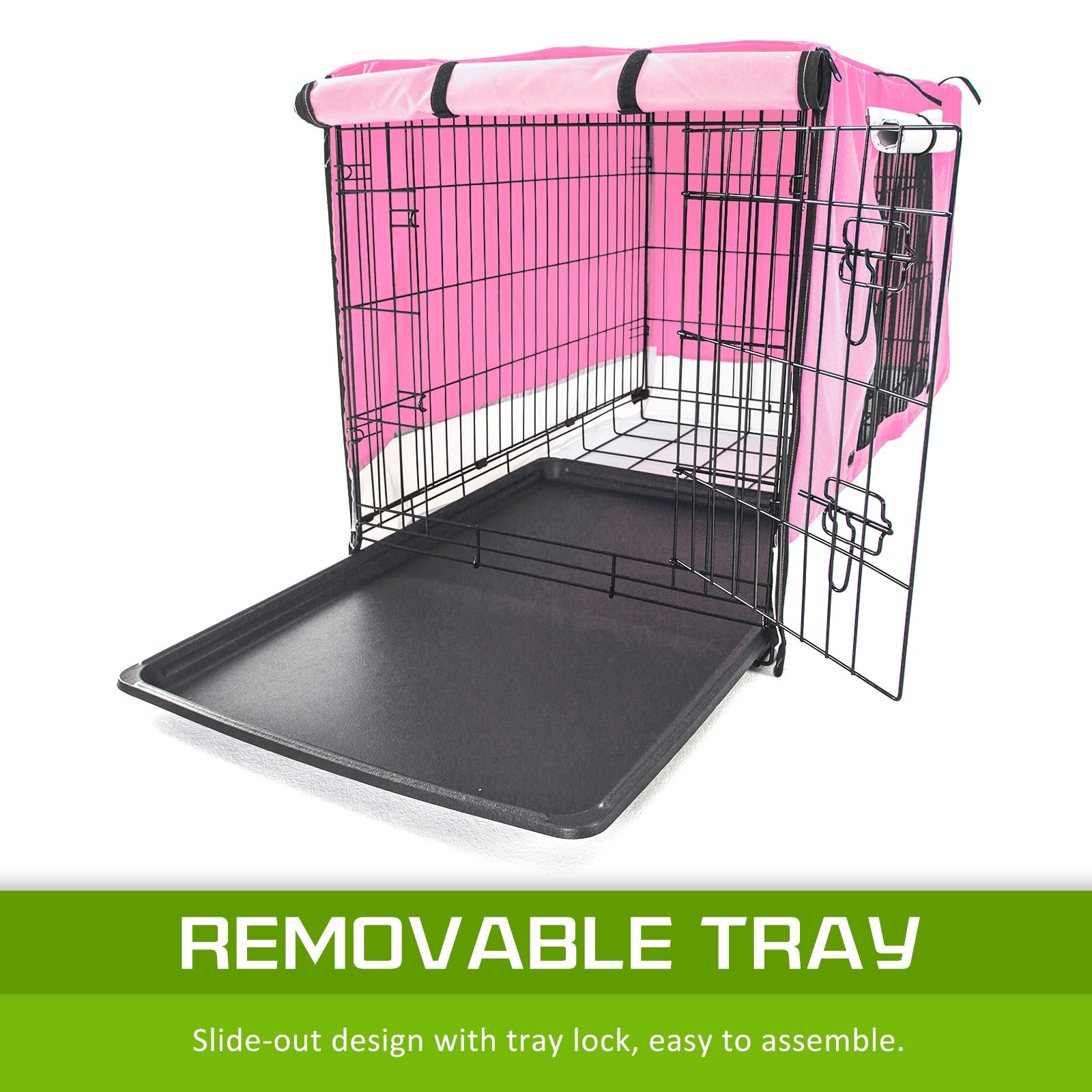 Durable Foldable Wire Dog Crate with Tray & Pink Cover 24in - Paw Mate