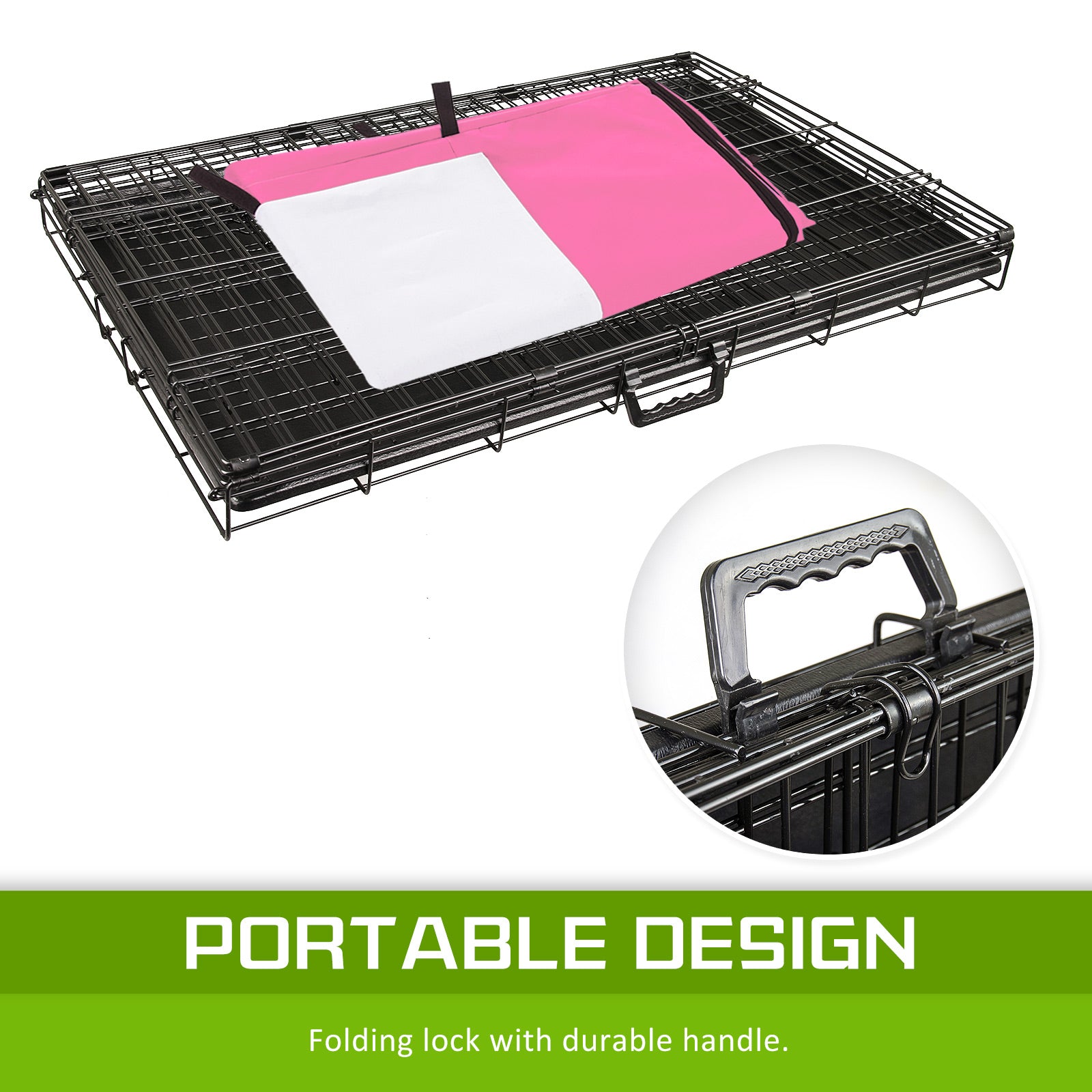 Durable Foldable Wire Dog Crate with Tray & Pink Cover 24in - Paw Mate