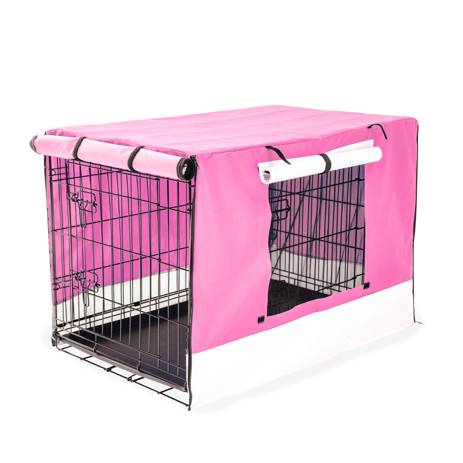 Waterproof Foldable Dog Crate 42in with Pink Cover - Paw Mate