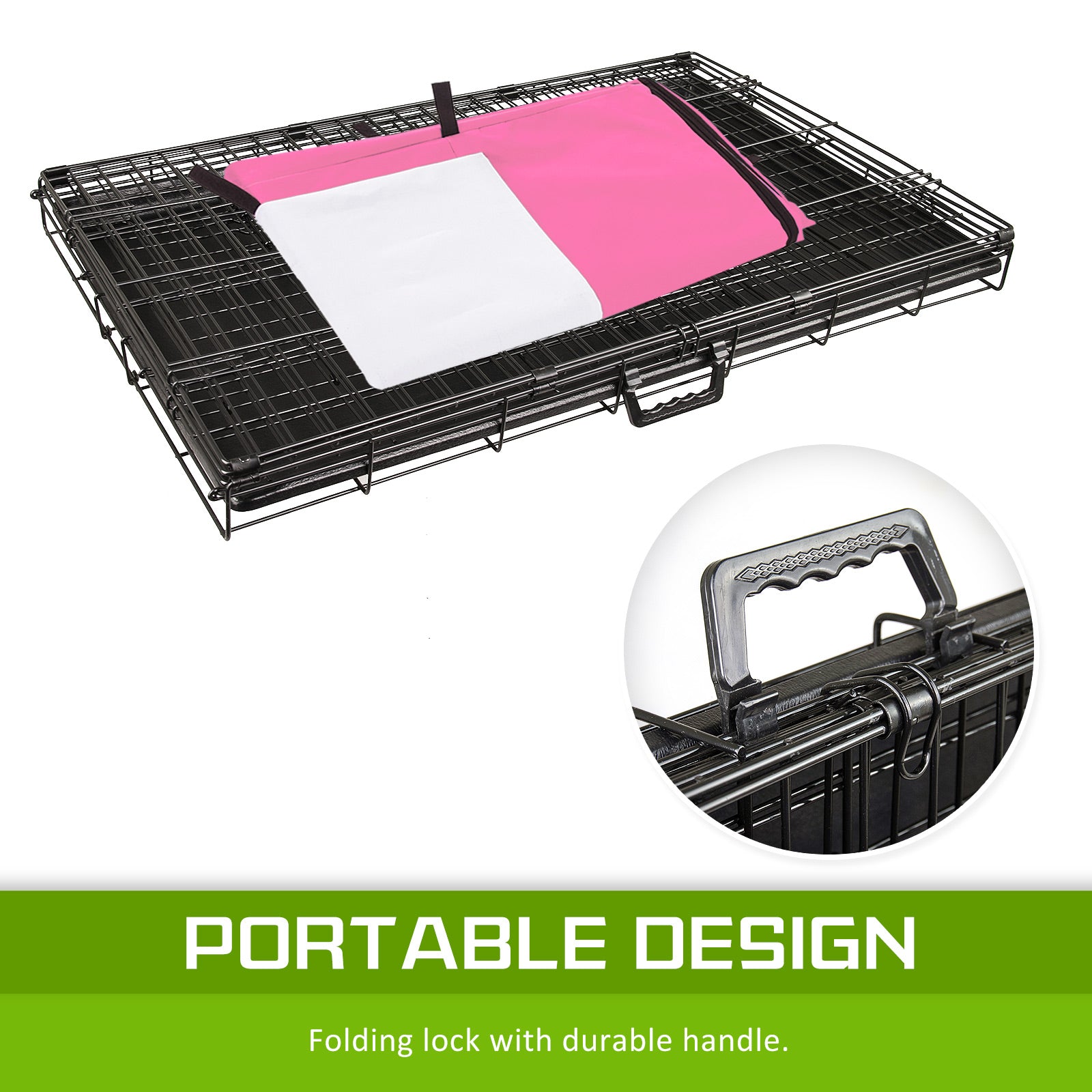 Waterproof Foldable Dog Crate 42in with Pink Cover - Paw Mate