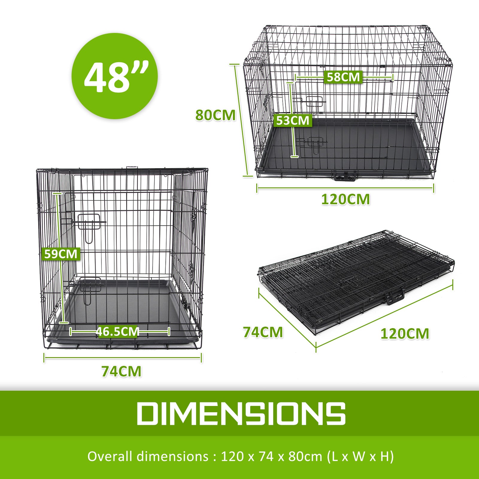 Foldable Wire Dog Crate 48in with Tray & Cover - Paw Mate
