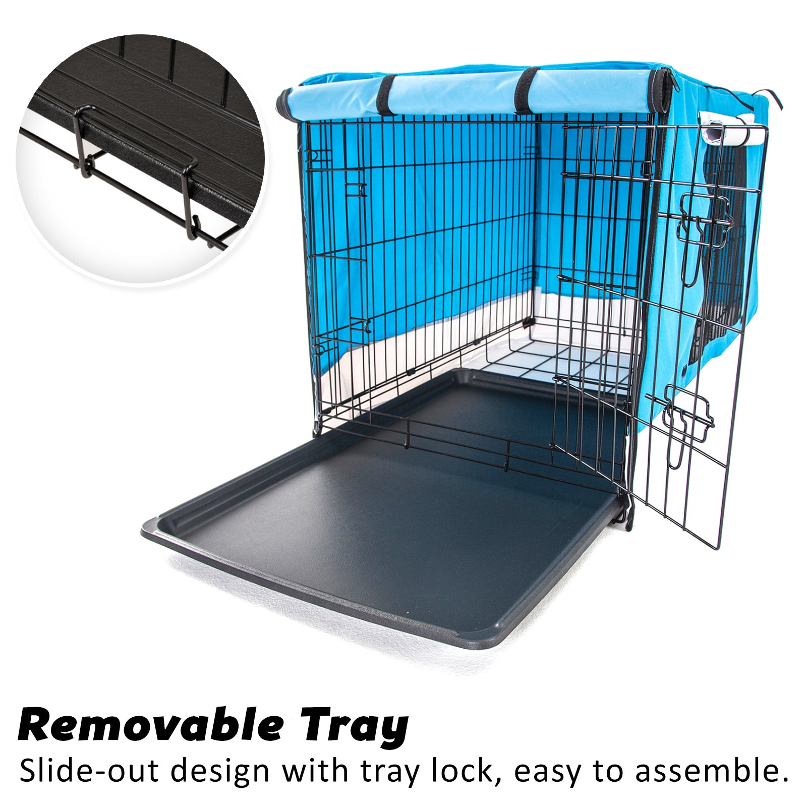 48in Wire Dog Cage Crate w/ Tray, Mat & Blue Cover - Paw Mate