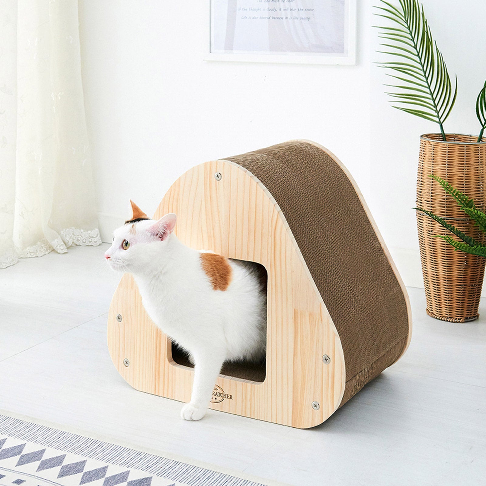 Wooden Triangle Cat Scratcher Sofa with Backrest