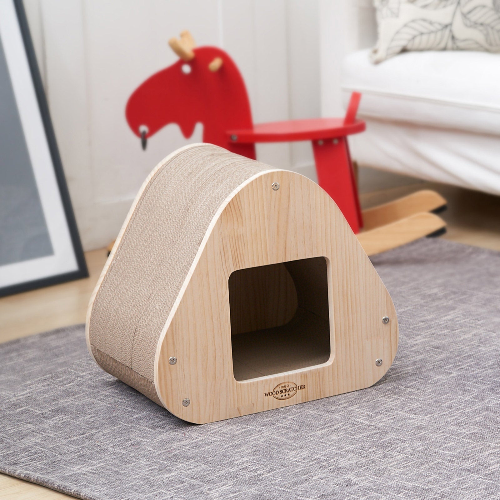 Wooden Triangle Cat Scratcher Sofa with Backrest