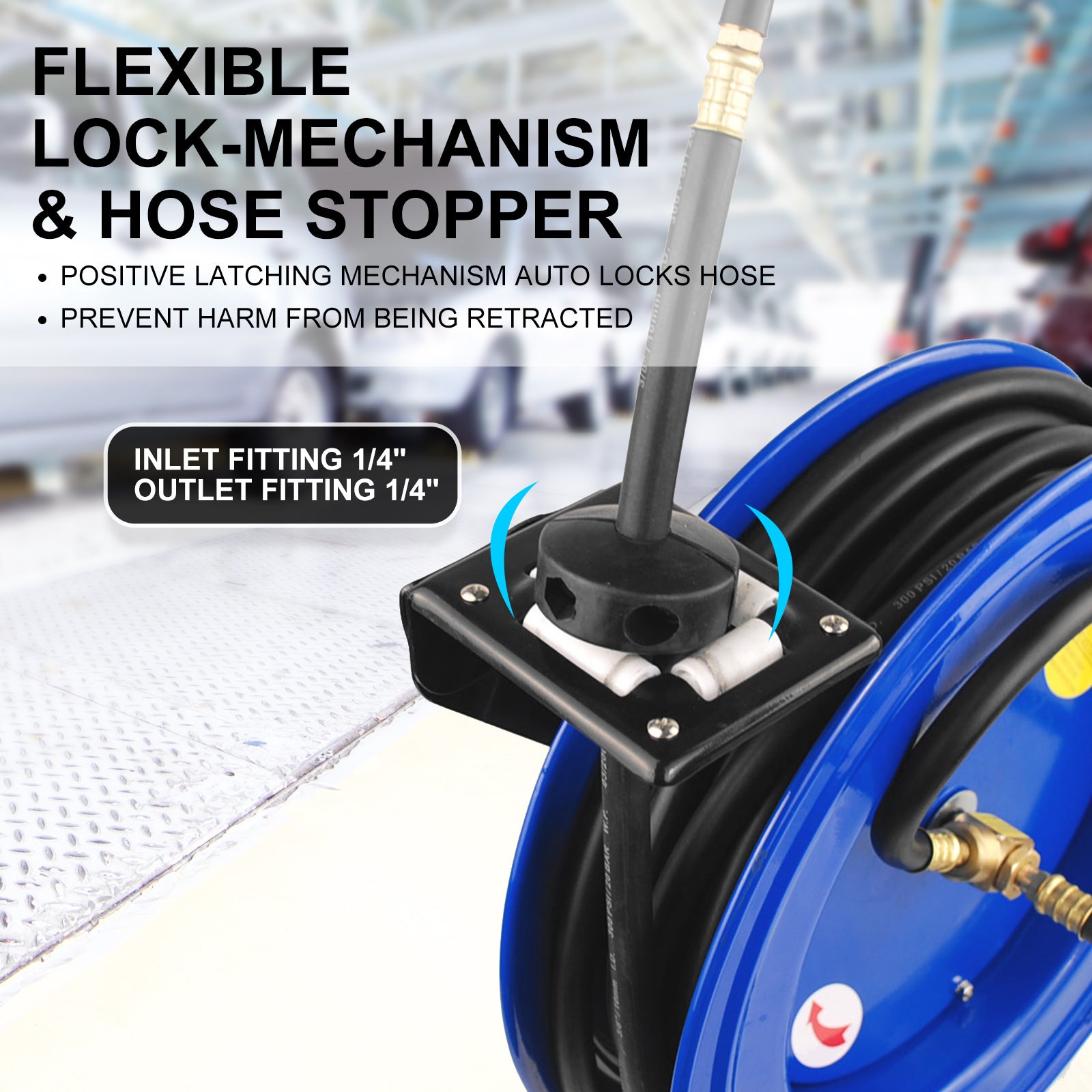 Retractable 15m Air Hose Reel 300PSI Heavy-Duty Steel