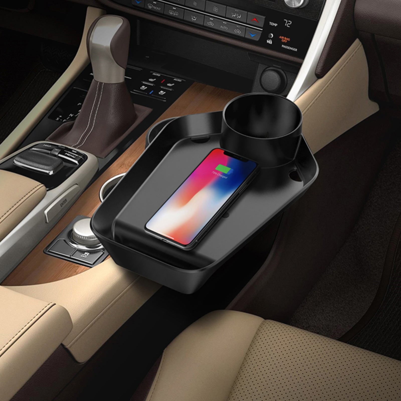 10W Fast Wireless Car Charger with Adjustable Tray and Cup Holder