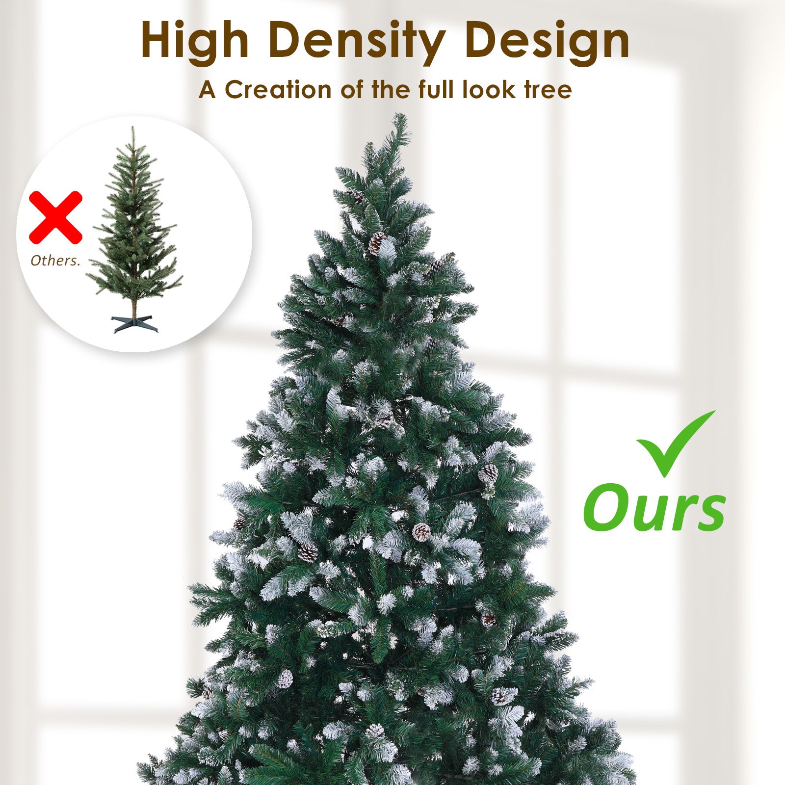 Snowy Christmas Tree, Pine Cones, PVC Branches, 5Ft, 720 Tips - Home Ready