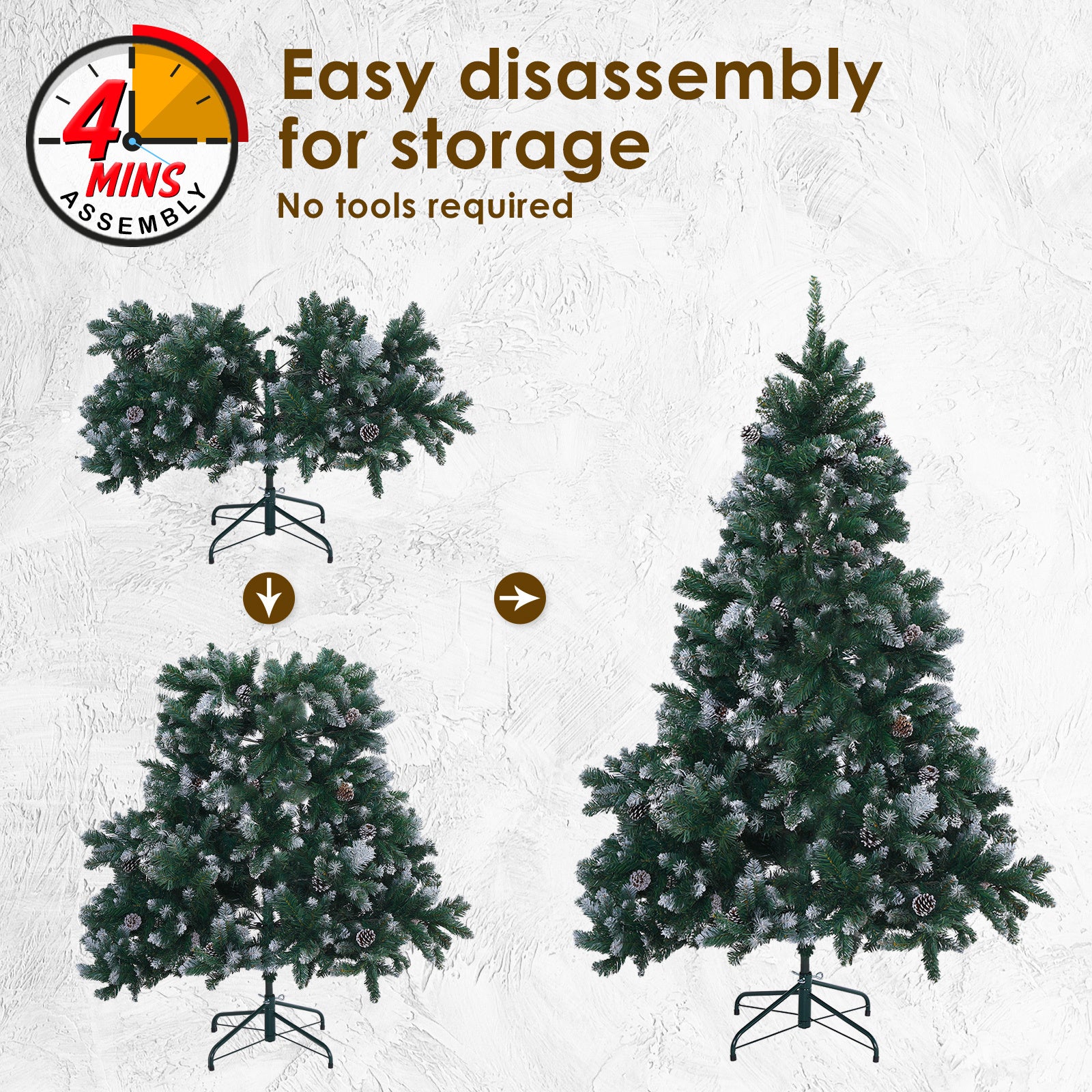 Snowy Christmas Tree, Pine Cones, PVC Branches, 5Ft, 720 Tips - Home Ready