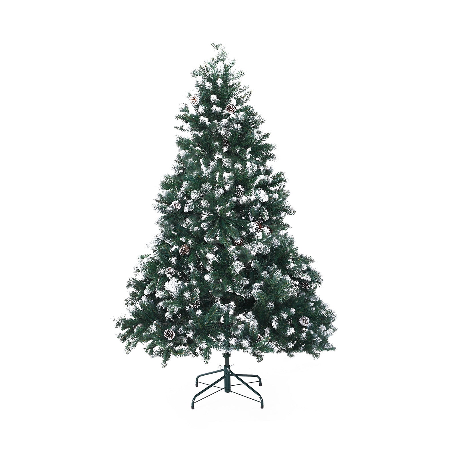 5Ft Snowy Xmas Tree with Pine Cones, Metal Base, 720 Tips - Home Ready