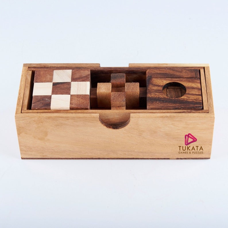 Wooden Brainteaser Puzzles Gift Set - 3 Pieces