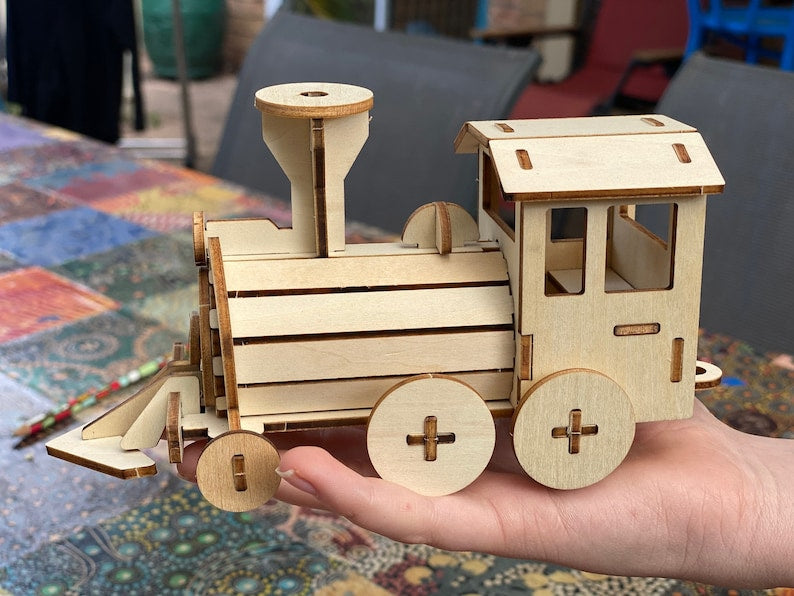 Laser Cut DIY Wood Train Model Kit - 16cm Kids Plywood