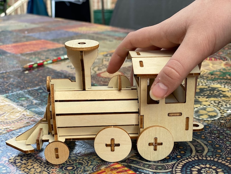 Laser Cut DIY Wood Train Model Kit - 16cm Kids Plywood