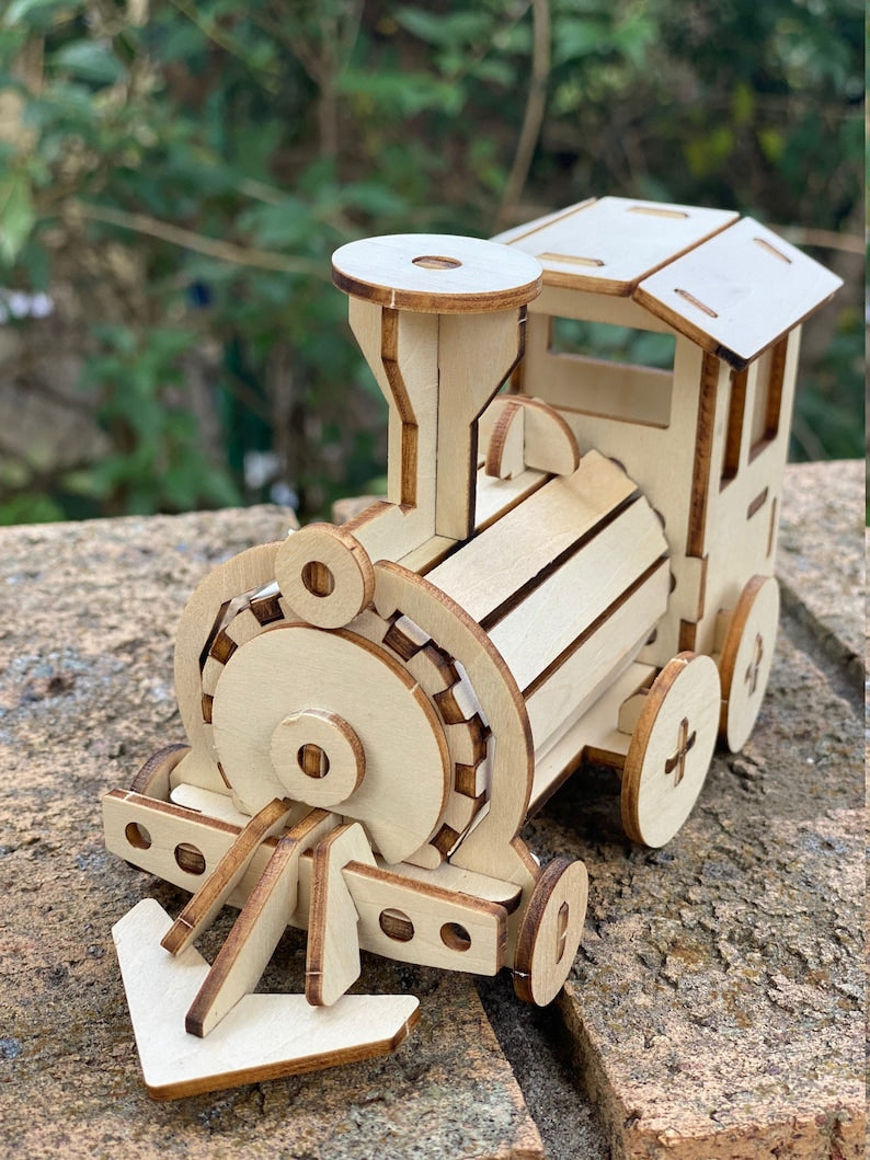 Laser Cut DIY Wood Train Model Kit - 16cm Kids Plywood