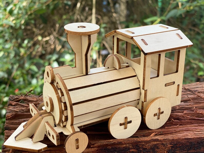 Laser Cut DIY Wood Train Model Kit - 16cm Kids Plywood