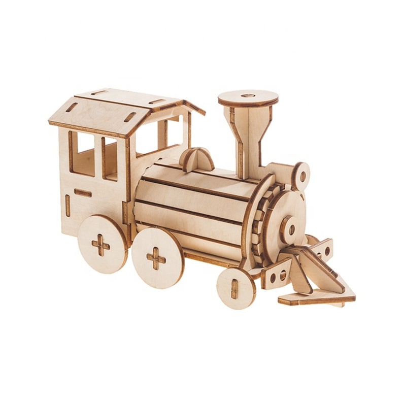 Laser Cut DIY Wood Train Model Kit - 16cm Kids Plywood